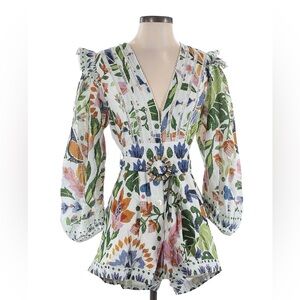 NWT - Farm Rio Summer Garden Floral Romper with Belt, size Small